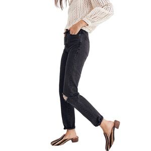 MADEWELL The Perfect Vintage High Rise Jean in Roxstone Wash Knee-Rip Edition